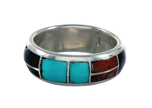 Native American Zuni Multicolor Inlay Sterling Silver Ring Size 7 NX12387