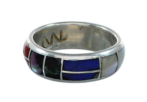 Native American Zuni Multicolor Inlay Sterling Silver Ring Size 7 NX12387