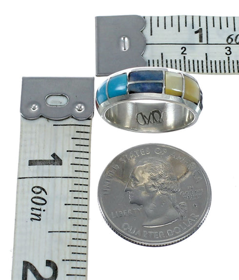 Native American Zuni Multicolor Inlay Sterling Silver Ring Size 7 NX12387