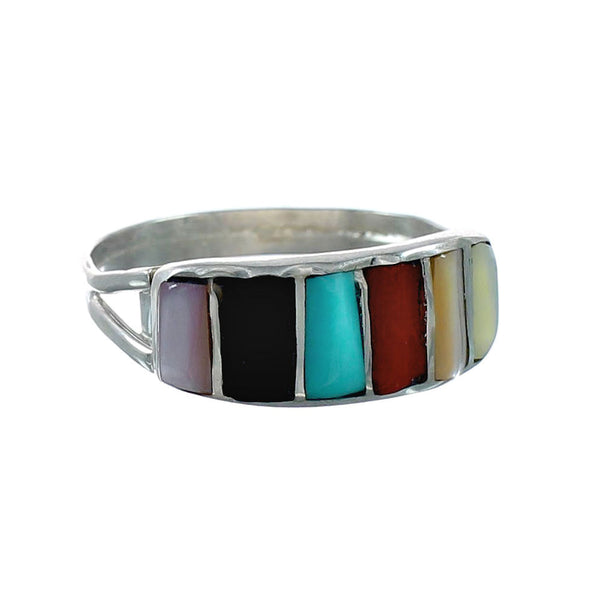Zuni Multicolor Inlay Sterling Silver Ring Size 8 NX12350