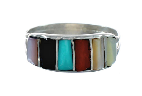 Zuni Multicolor Inlay Sterling Silver Ring Size 6-1/4 NX12349
