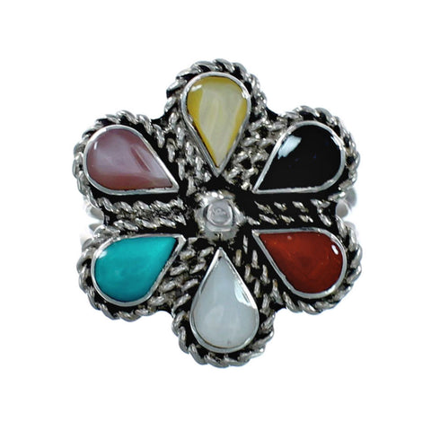 Native American Multicolor Inlay Flower Zuni Ring Size 7 NX12355
