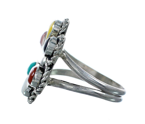 Native American Multicolor Inlay Flower Zuni Ring Size 7 NX12355
