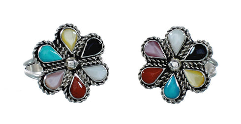 Native American Multicolor Inlay Flower Zuni Ring Size 7 NX12355