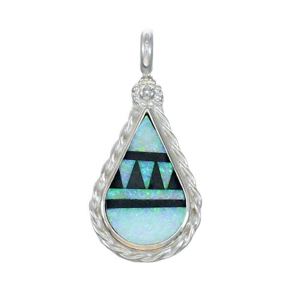 Zuni Native American Opal And Sterling Silver Tear Drop Pendant NX12414