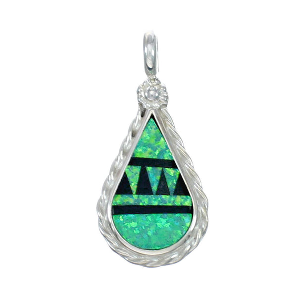 Zuni Green Opal And Sterling Silver Tear Drop Pendant NX12415