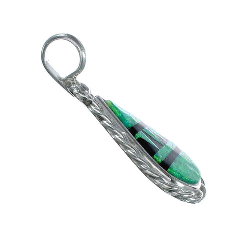 Zuni Green Opal And Sterling Silver Tear Drop Pendant NX12415