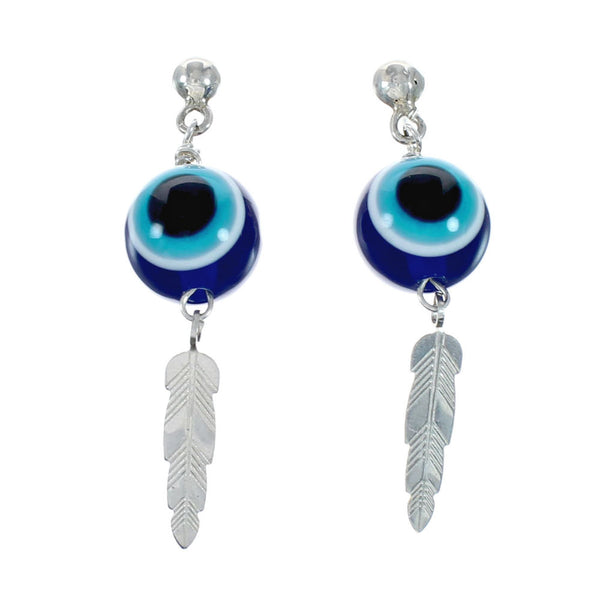 Navajo Evil Eye Bead Sterling Silver Post Dangle Earrings NX12419