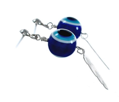 Navajo Evil Eye Bead Sterling Silver Post Dangle Earrings NX12419