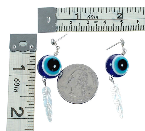 Navajo Evil Eye Bead Sterling Silver Post Dangle Earrings NX12419