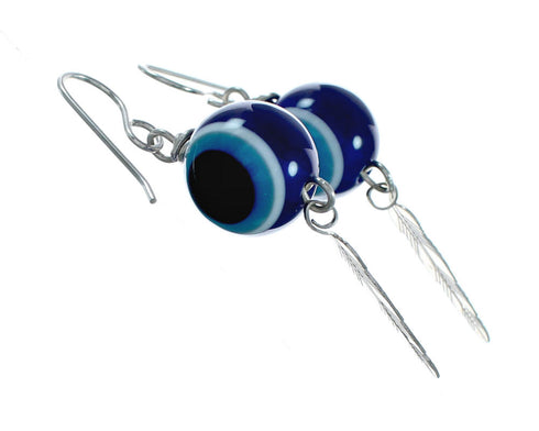 Navajo Evil Eye Bead Sterling Silver Hook Dangle Earrings NX12418