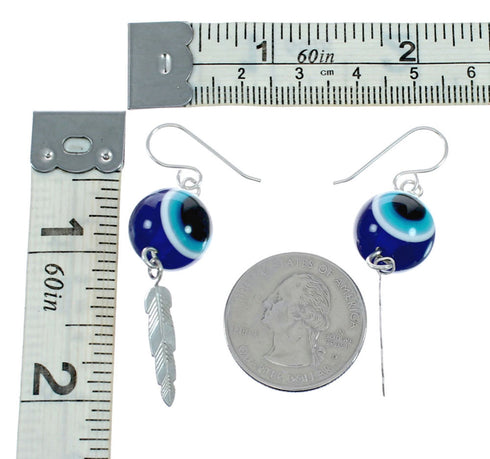 Navajo Evil Eye Bead Sterling Silver Hook Dangle Earrings NX12418