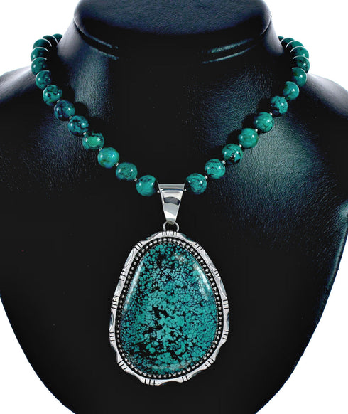 Native American Turquoise Sterling Silver Navajo Necklace NX12430