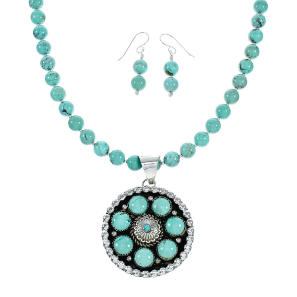 Native American Navajo Turquoise Sterling Silver Necklace Set NX12431