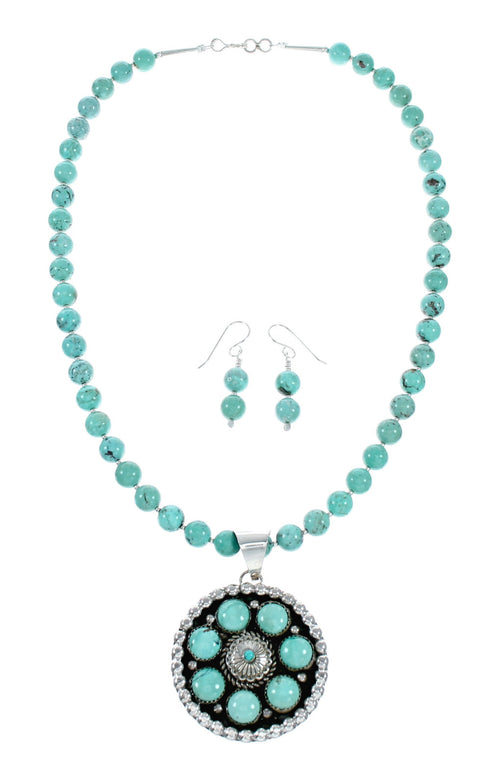 Native American Navajo Turquoise Sterling Silver Necklace Set NX12431