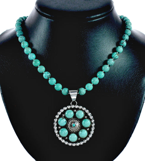 Native American Navajo Turquoise Sterling Silver Necklace Set NX12431
