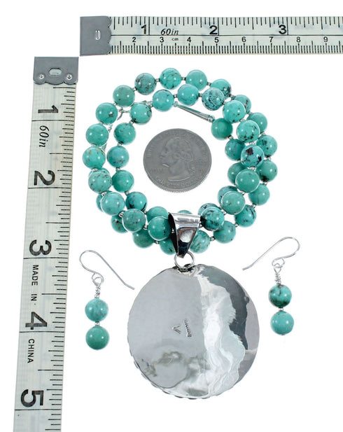 Native American Navajo Turquoise Sterling Silver Necklace Set NX12431