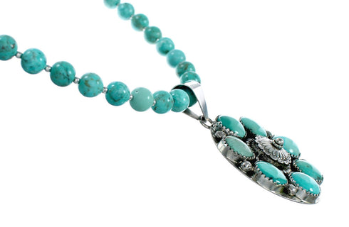 Navajo Turquoise Sterling Silver Concho Pendant Necklace Set NX12432