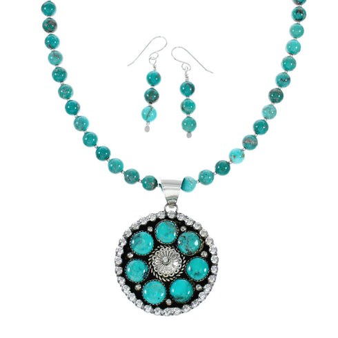 Native American Navajo Turquoise Sterling Silver Necklace Set NX12433