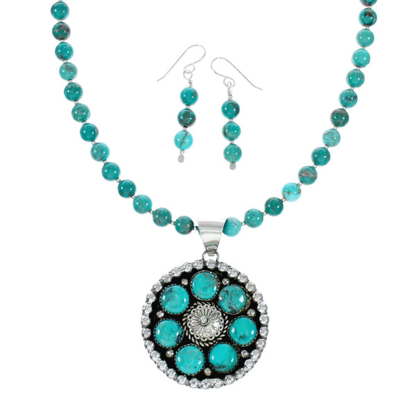 Native American Navajo Turquoise Sterling Silver Necklace Set NX12433