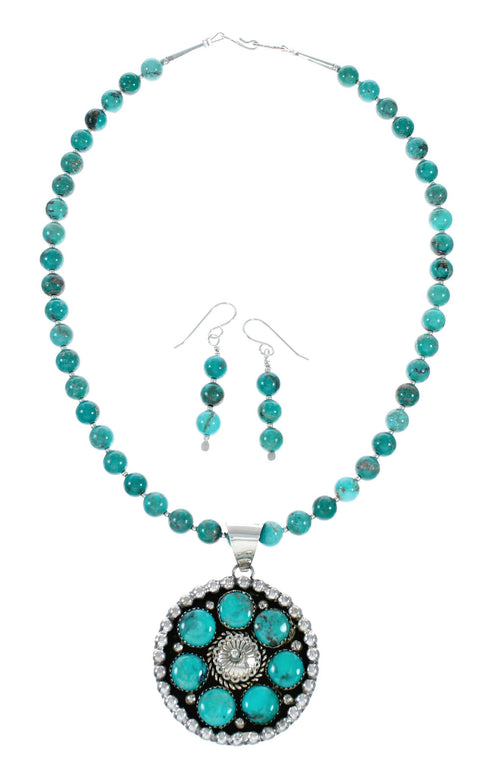 Native American Navajo Turquoise Sterling Silver Necklace Set NX12433
