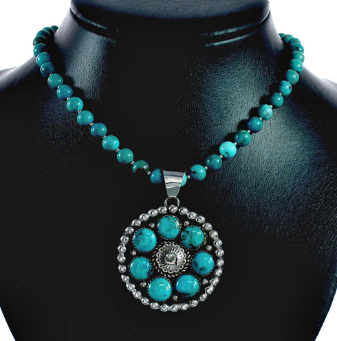 Native American Navajo Turquoise Sterling Silver Necklace Set NX12433