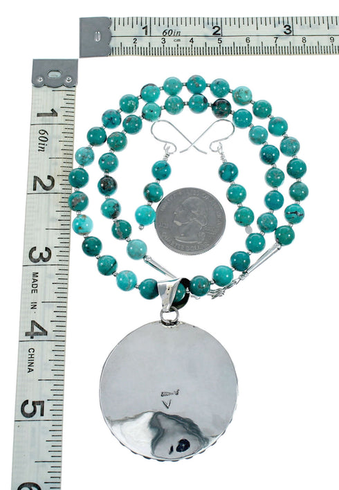 Native American Navajo Turquoise Sterling Silver Necklace Set NX12433