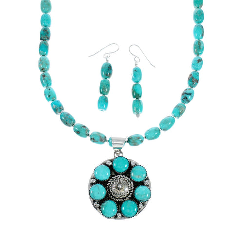Native American Navajo Turquoise Sterling Silver Necklace Set NX12434