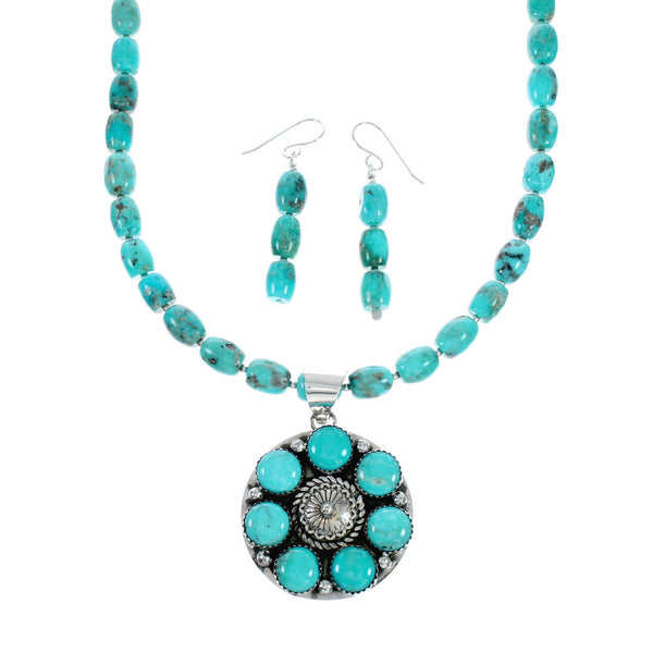 Native American Navajo Turquoise Sterling Silver Necklace Set NX12434
