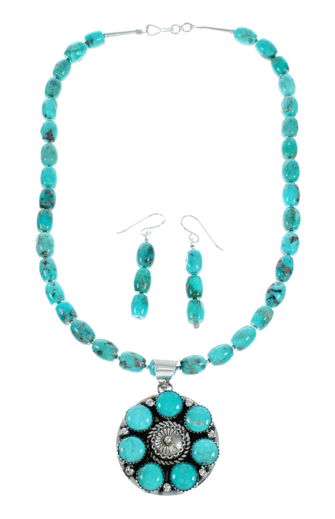 Native American Navajo Turquoise Sterling Silver Necklace Set NX12434
