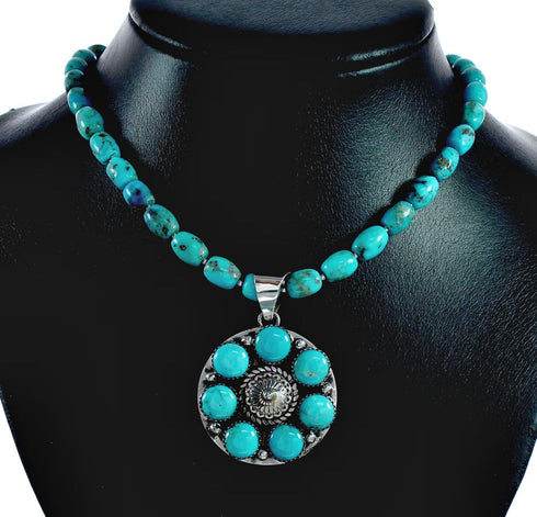 Native American Navajo Turquoise Sterling Silver Necklace Set NX12434