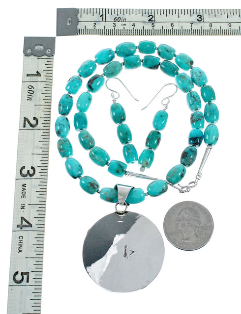 Native American Navajo Turquoise Sterling Silver Necklace Set NX12434