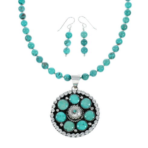 Native American Navajo Turquoise Sterling Silver Necklace Set NX12435