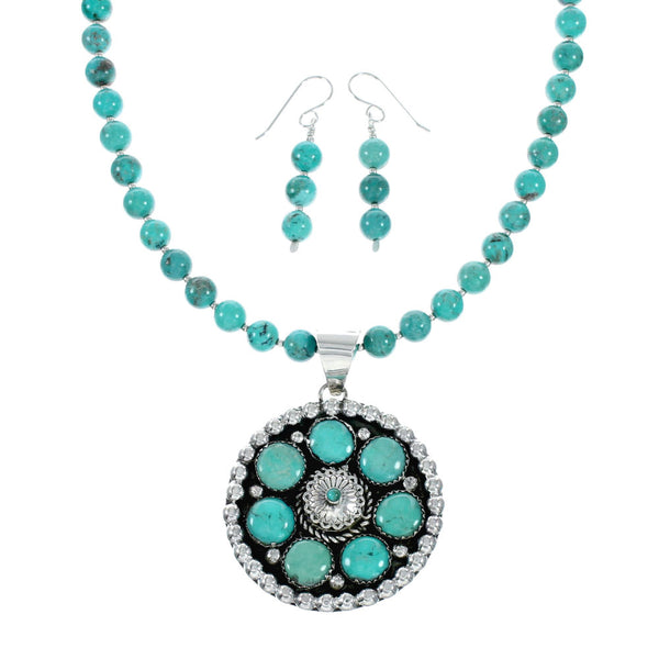 Native American Navajo Turquoise Sterling Silver Necklace Set NX12435