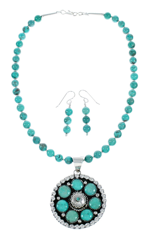 Native American Navajo Turquoise Sterling Silver Necklace Set NX12435