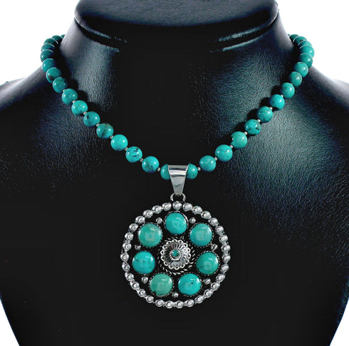Native American Navajo Turquoise Sterling Silver Necklace Set NX12435