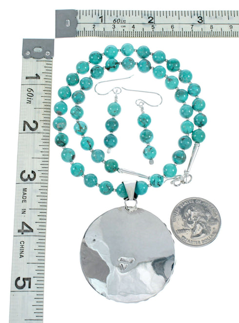 Native American Navajo Turquoise Sterling Silver Necklace Set NX12435