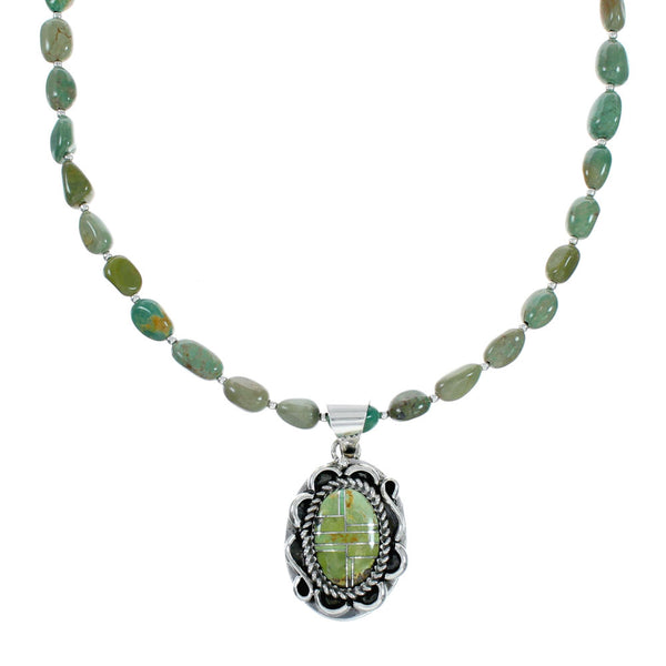 Authentic Navajo Turquoise Sterling Silver Necklace Pendant Set NX12436