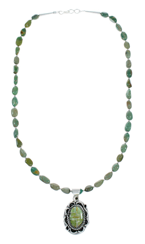 Authentic Navajo Turquoise Sterling Silver Necklace Pendant Set NX12436
