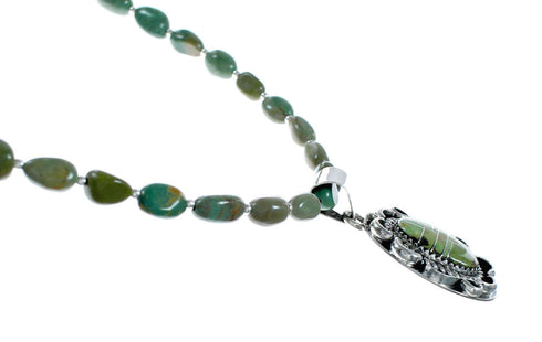 Authentic Navajo Turquoise Sterling Silver Necklace Pendant Set NX12436