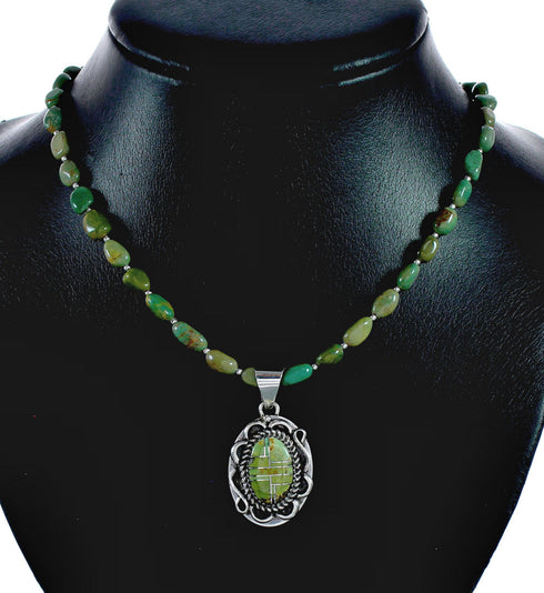 Authentic Navajo Turquoise Sterling Silver Necklace Pendant Set NX12436