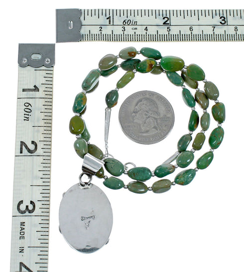 Authentic Navajo Turquoise Sterling Silver Necklace Pendant Set NX12436