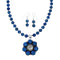 Native American Lapis And Sterling Silver Flower Concho Pendant Bead Necklace NX12444