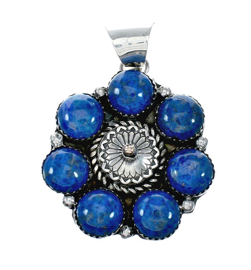 Native American Lapis And Sterling Silver Flower Concho Pendant Bead Necklace NX12444