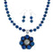 Native American Lapis And Sterling Silver Flower Concho Pendant Bead Necklace NX12445
