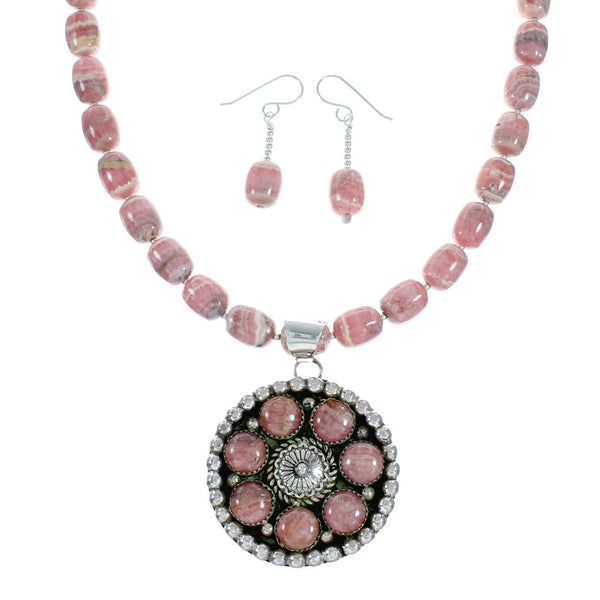 Native American Sterling Silver Rhodochrosite Bead Necklace Pendant Set NX12439