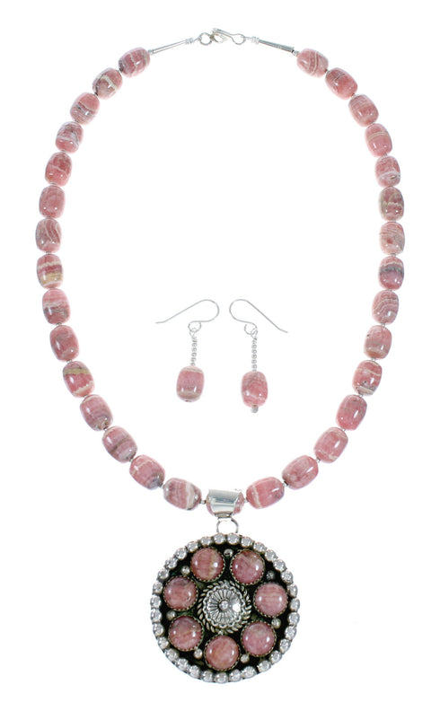 Native American Sterling Silver Rhodochrosite Bead Necklace Pendant Set NX12439