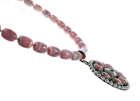 Native American Sterling Silver Rhodochrosite Bead Necklace Pendant Set NX12439
