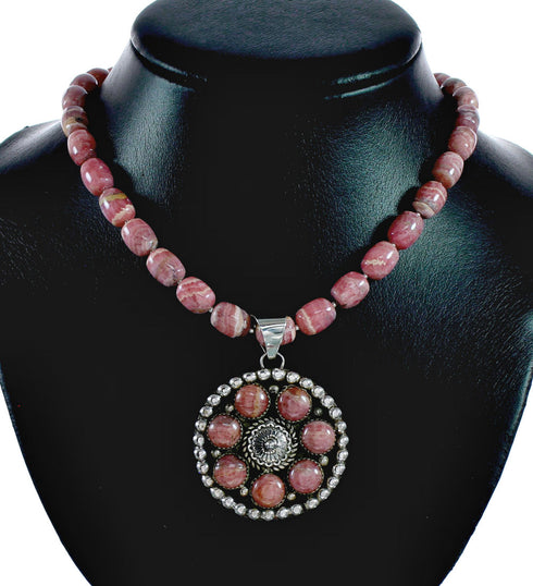 Native American Sterling Silver Rhodochrosite Bead Necklace Pendant Set NX12439