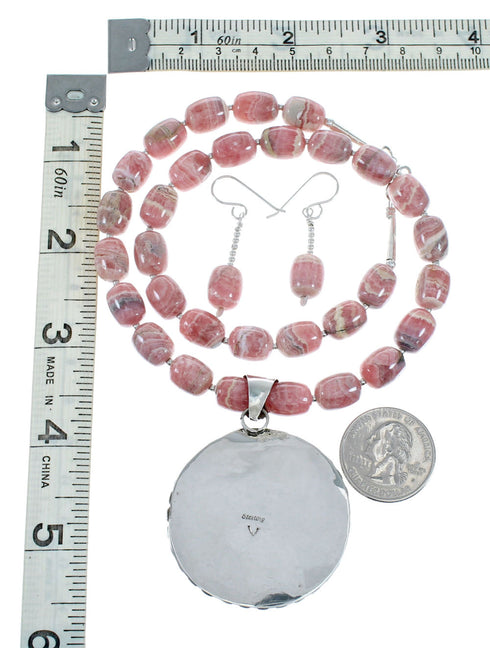 Native American Sterling Silver Rhodochrosite Bead Necklace Pendant Set NX12439
